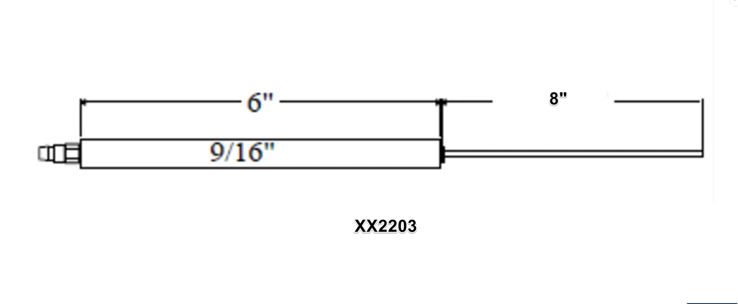 XX2203 - Crown Engineering - 8” Rod, 6” Porcelain, 3/16” Rod OD, 9/16” Porcelain OD, 14-1/2” total length.