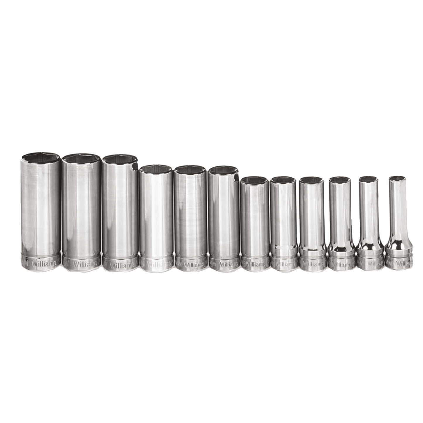 JHWMSBD12HRC - Williams - 12 pc 3/8" Drive 6-Point Metric Deep Socket on Rail and Clips