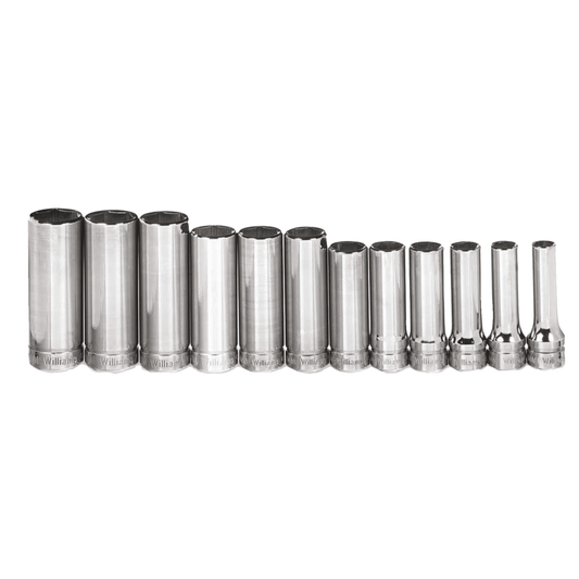 JHWMSBD12HRC - Williams - 12 pc 3/8" Drive 6-Point Metric Deep Socket on Rail and Clips