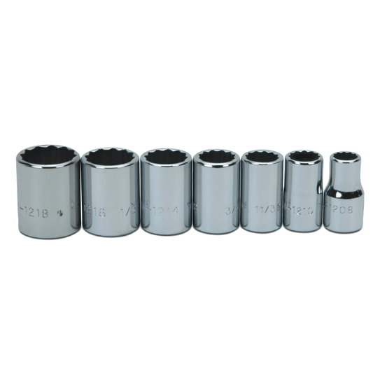 JHWWSM-7RC - Williams - 7pc 1/4" Drive 12-Point SAE Shallow Socket Set on Rail and Clips