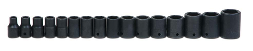 JHWMS-4-16RC - Williams - 16 pc 1/2" Drive 6-Point Metric Shallow Impact Socket on Rail and Clips