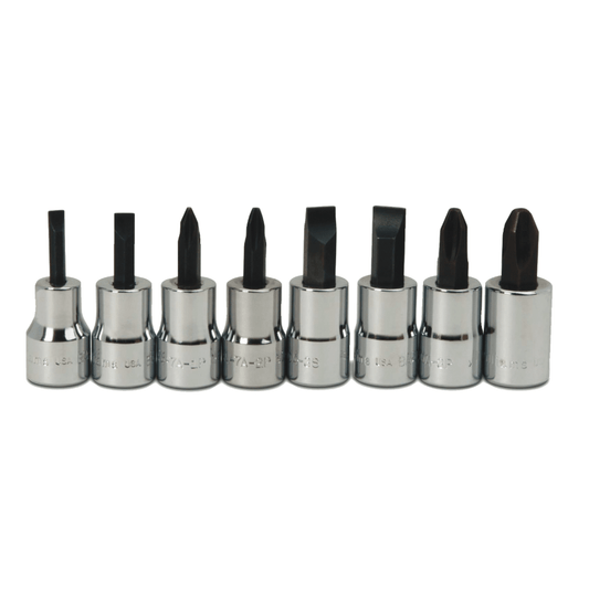JHWWSBSP-8RC - Williams - 8 pc 3/8" Drive -Point Bit Screwdriver Bit Socket Set on Rail and Clips