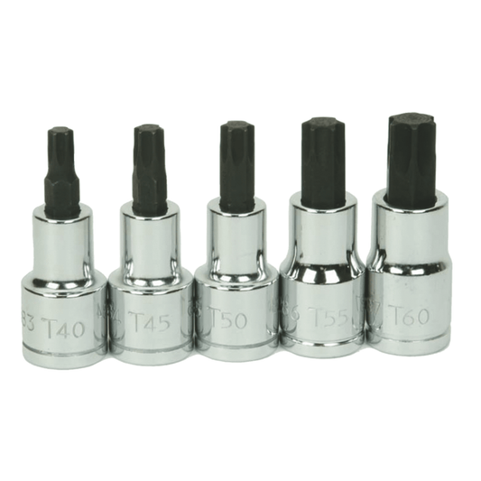 JHW32908 - Williams - 5pc 1/2" Drive -Point Bit Torx® Bit Socket Set on Rail and Clips