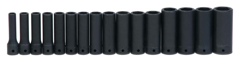JHWMS-1416RC - Williams - 16 pc 1/2" Drive 6-Point Metric Deep Socket Set on Rail and Clips