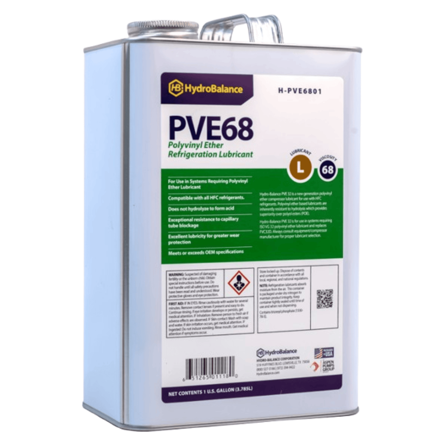 HydroBalance H-PVE6801, HB PVE 68 Polyvinyl Ether 1 Gallon Metal Can, 4 GL/CS