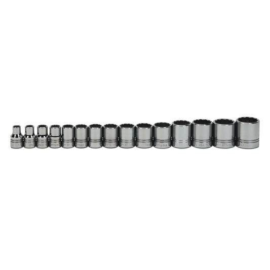 JHWWSS-15RC - Williams - 15pc 1/2" Drive 12-Point SAE Shallow Socket Set on Rail and Clips