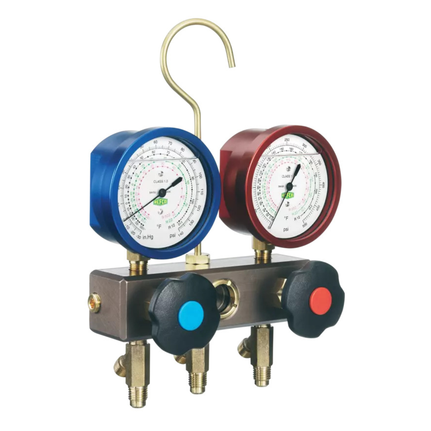 4663727 - Refco - M2-3-DELUXE-F-R410A-FG-CA-CCL-60, 2 way manifold with charging hoses