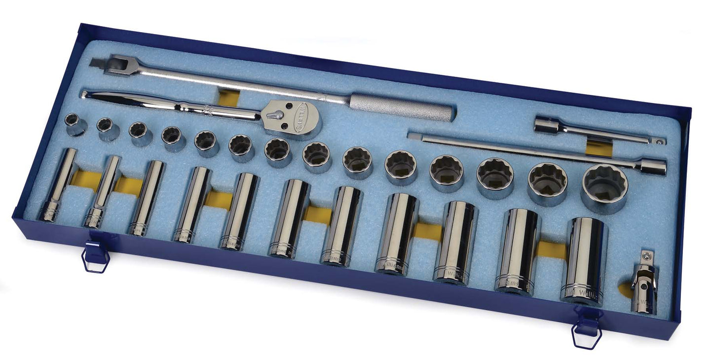 WSS-30FTB - Williams - 30 pc 1/2" Drive 12-Point SAE Shallow and Deep Socket and Drive Tool Set