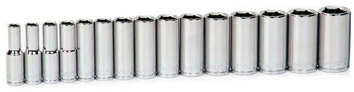 JHW32947 - Williams - 16pc 1/2" Drive 6-Point Metric Deep Socket Set on Rail and Clips