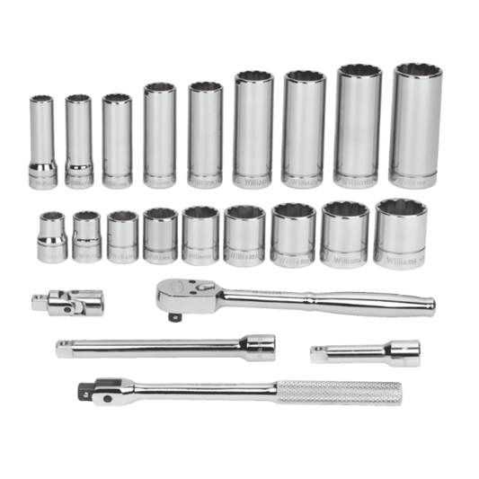 JHWWSB-23FTB - Williams - 23pc 3/8" Drive 12-Point SAE Shallow and Deep Socket and Drive Tool Set