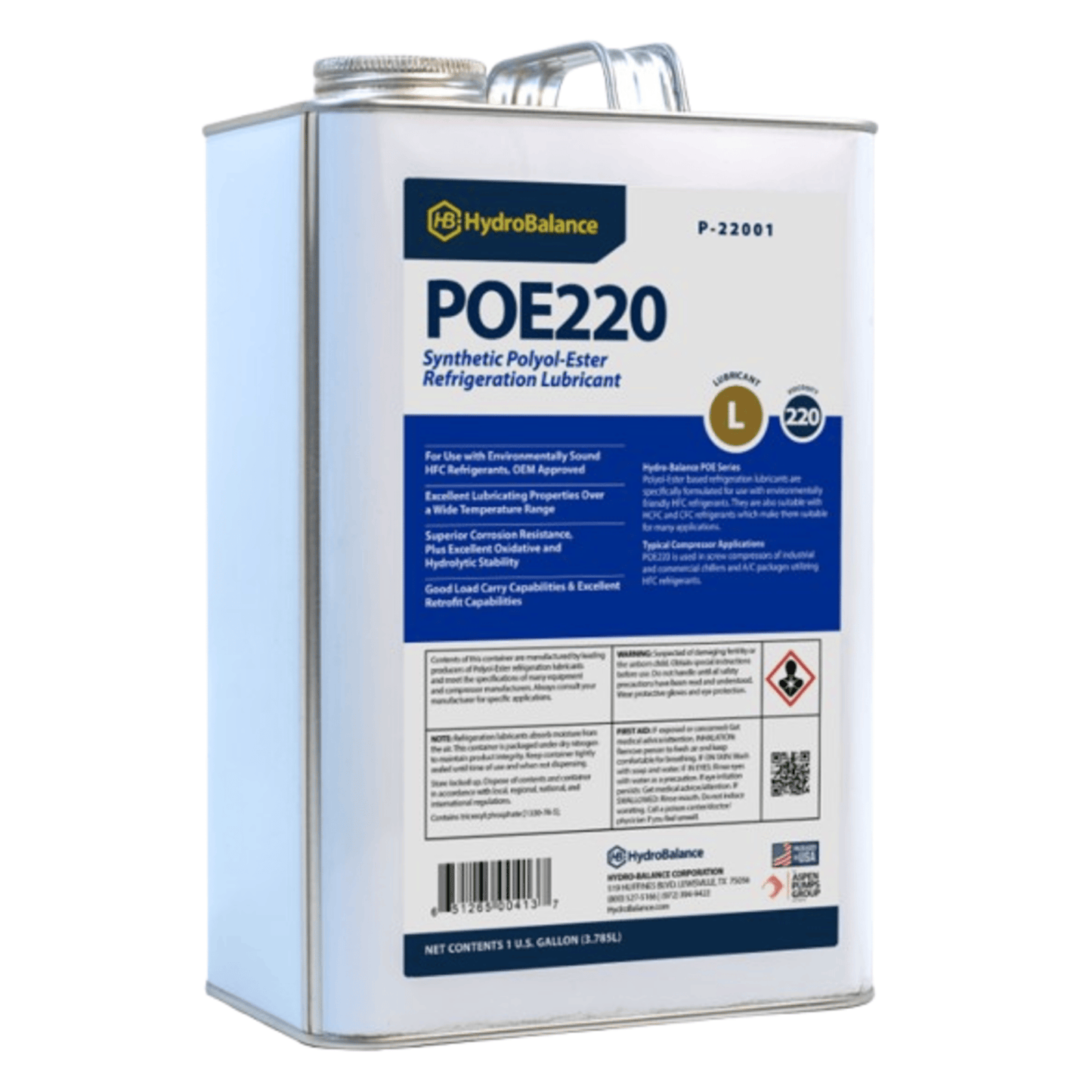 HydroBalance P-22001, ISO 220 Polyol Ester Ref Lube 1 Gal Metal Can (4 X 1 CS)