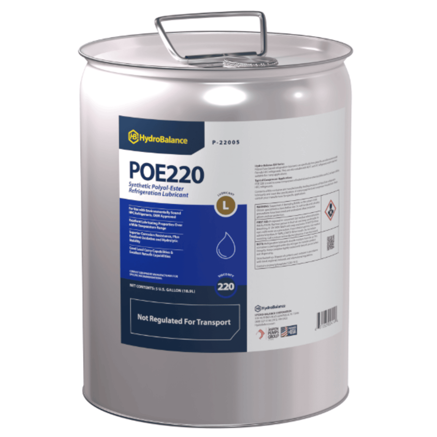 HydroBalance P-22005, ISO 220 Polyol Ester Ref Lube 5-Gal Metal Pail