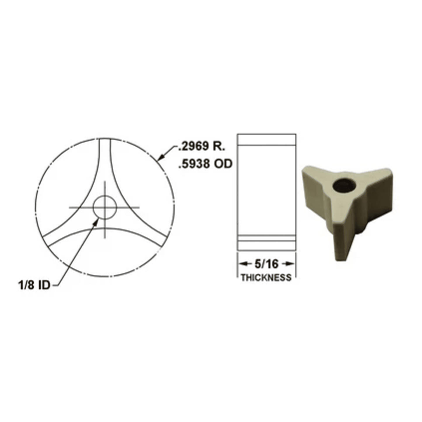 17415 - Crown - STAR CERAMIC .601 DIA. STAR (3) POINTS (1EA)