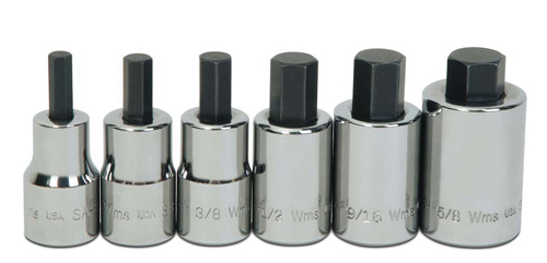 Williams WSSS-6RC, 6pc 1/2" Drive -Point Bit Standard Hex Bit Socket Set on Rail and Clips