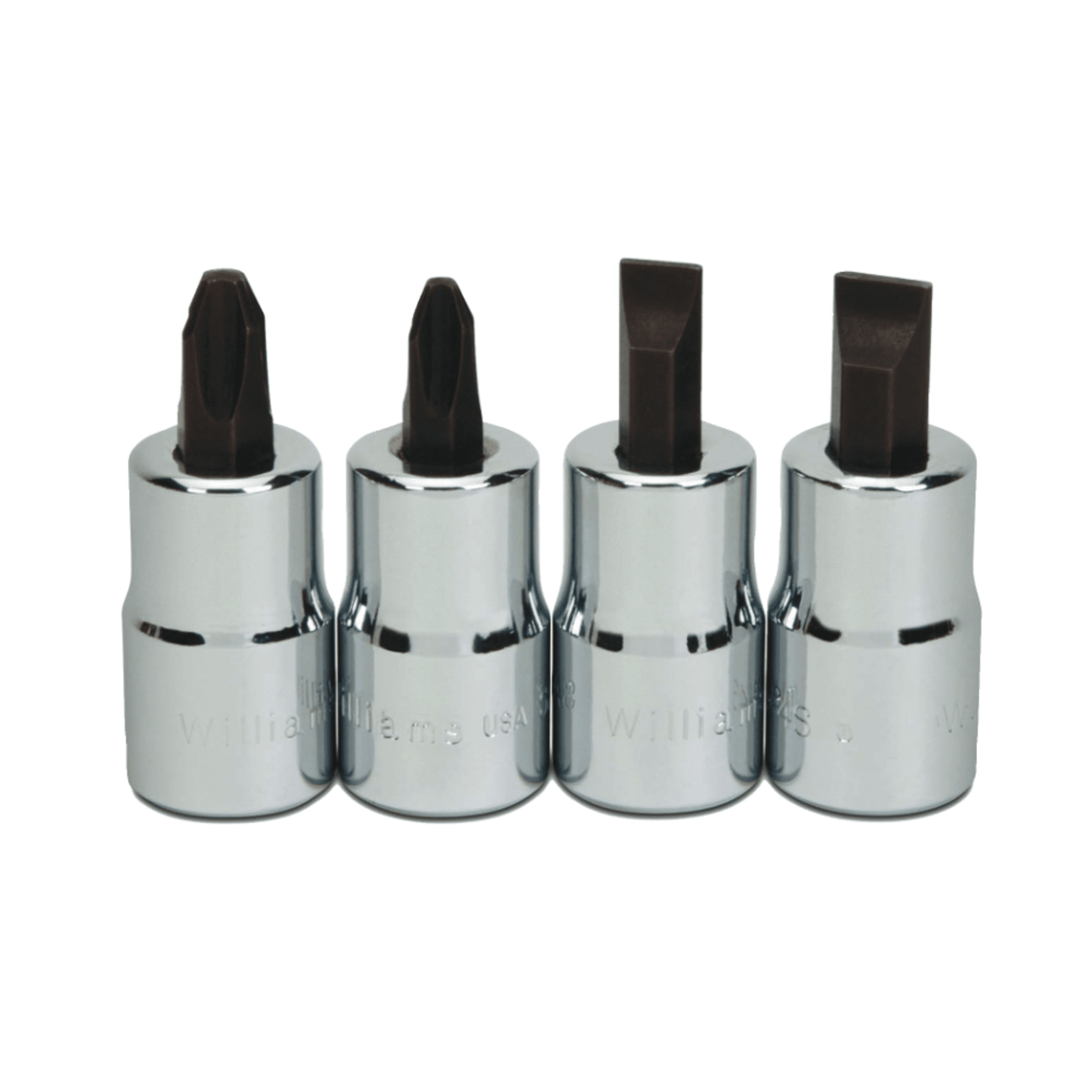 JHWWSSSP-4RC - Williams - 4pc 1/2" Drive -Point Bit Screwdriver Bit Socket Set on Rail and Clips