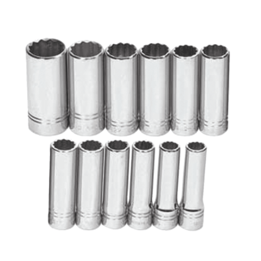 JHWMSSD-12RC - Williams - 12pc 1/2" Drive 12-Point Metric Deep Socket Set on Rail and Clips