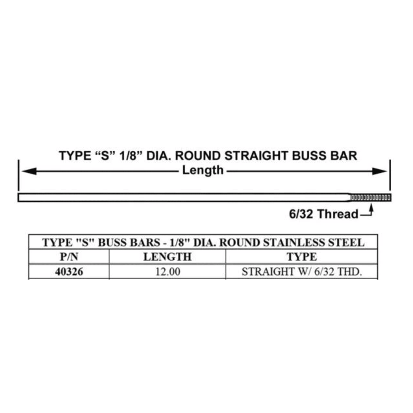 40326 - Crown - TYPE S BUSS BAR 12" (1EA)
