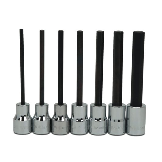 JHWWSBS-7LRC - Williams - 7pc 3/8" Drive -Point SAE Bit Long Hex Bit Socket Set on Rail and Clips