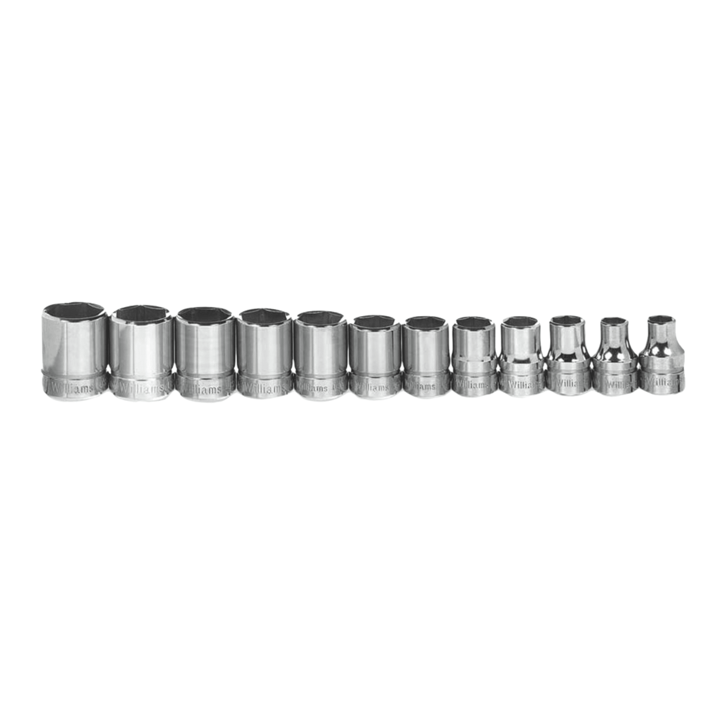 Williams MSB-12RC, 12 pc 3/8" Drive 12-Point Metric Shallow Socket Set on Rail and Clips