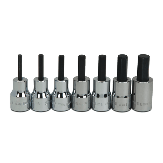 JHWWSB-7A - Williams - 7pc 3/8" Drive -Point SAE Bit Standard Hex Bit Socket Set on Rail and Clips