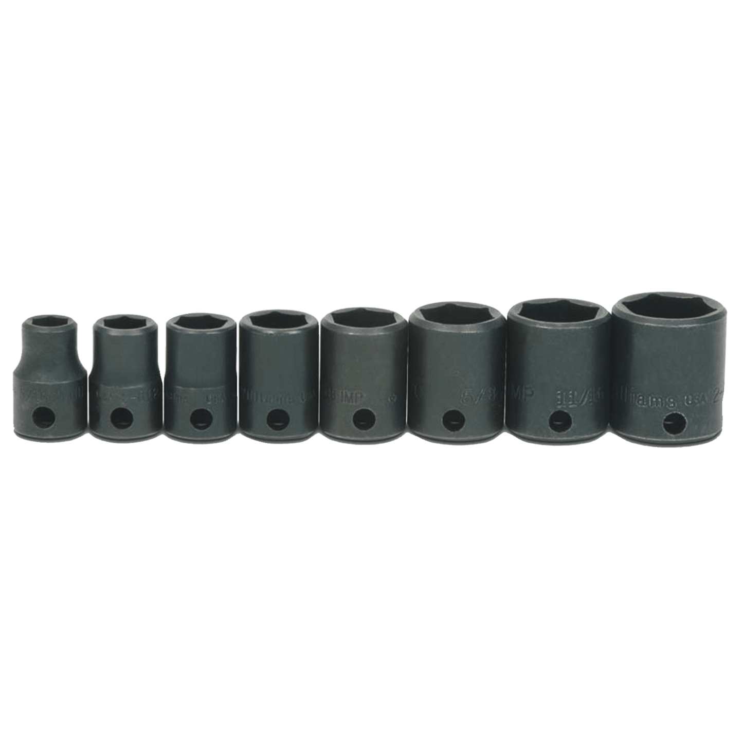 JHWWS-2-8 - Williams - 8 pc 3/8" Drive 6-Point SAE Shallow Socket Set on Rail and Clips