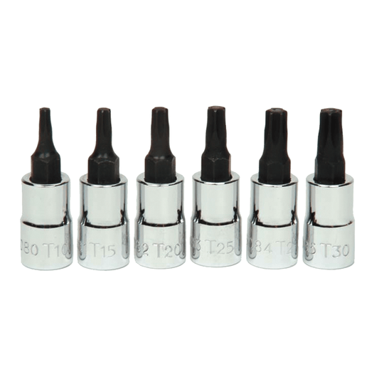 JHW30908 - Williams - 6pc 1/4" Drive 6-Point Bit Torx® Bit Socket Set on Rail and Clips