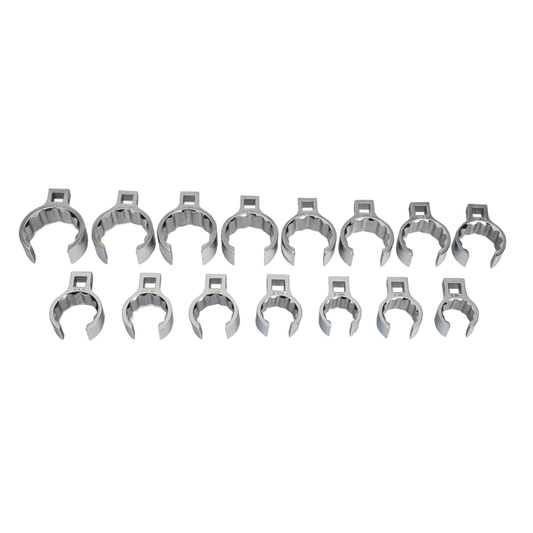 Williams WSSCF-15, 15pc 1/2" Drive 12-Point SAE Flare Nut Crowfoot Wrench Set on Rail and Clips