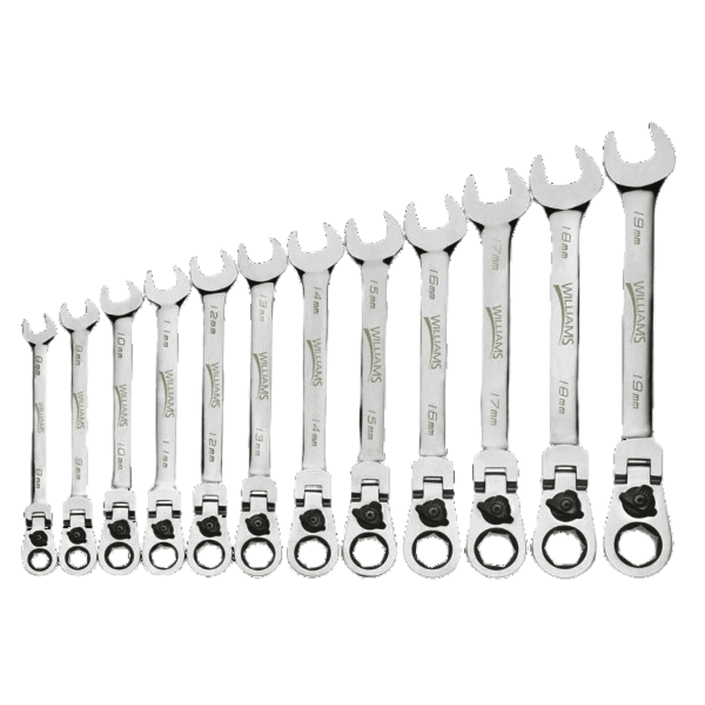 JHWMWS-12RCF - Williams - 12 pc 12-Point Metric Flex-Head Reversible Ratcheting Combination Wrench
