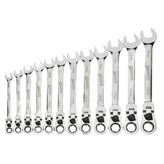JHWMWS-12RCF - Williams - 12 pc 12-Point Metric Flex-Head Reversible Ratcheting Combination Wrench