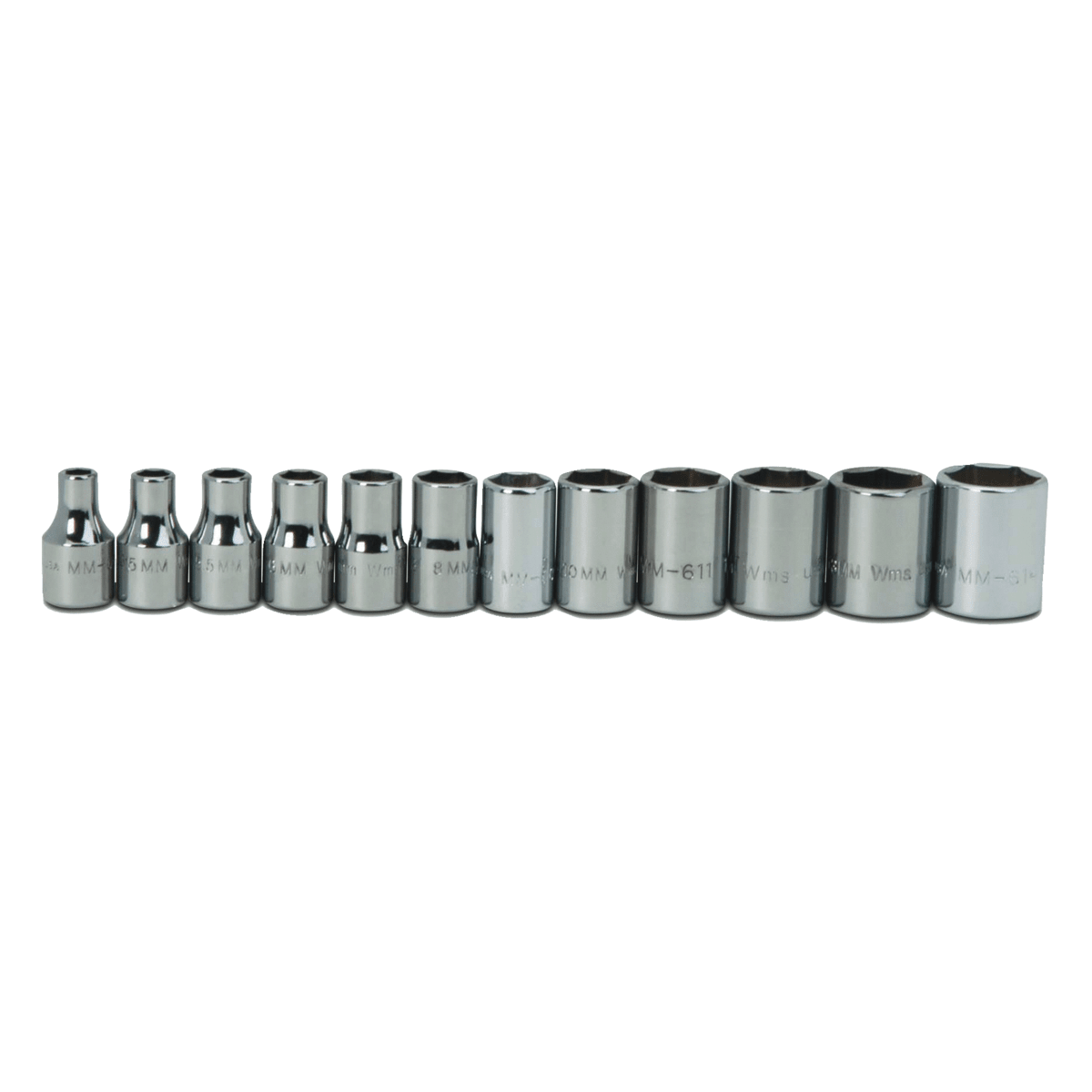 JHWMSM-12HRC - Williams - 12 pc 1/4" Drive 6-Point Metric Shallow Socket Set on Rail and Clips