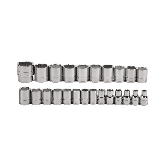 JHW32941 - Williams - 24 pc 1/2" Drive 6-Point Metric Shallow Socket Set on Rail and Clips