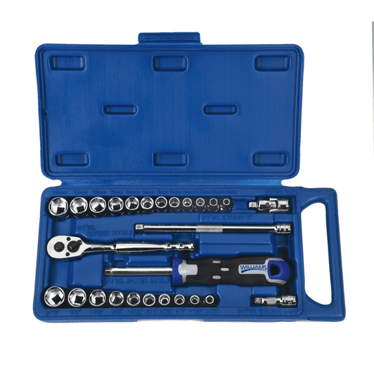 Williams 50661B, 27pc 1/4" Drive Socket and Drive Tool Set, SAE & Metric, 6 Point