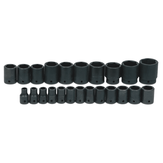 JHWMS-4-23RC - Williams - 23 pc 1/2" Drive 6-Point Metric Shallow Impact Socket on Rail and Clips