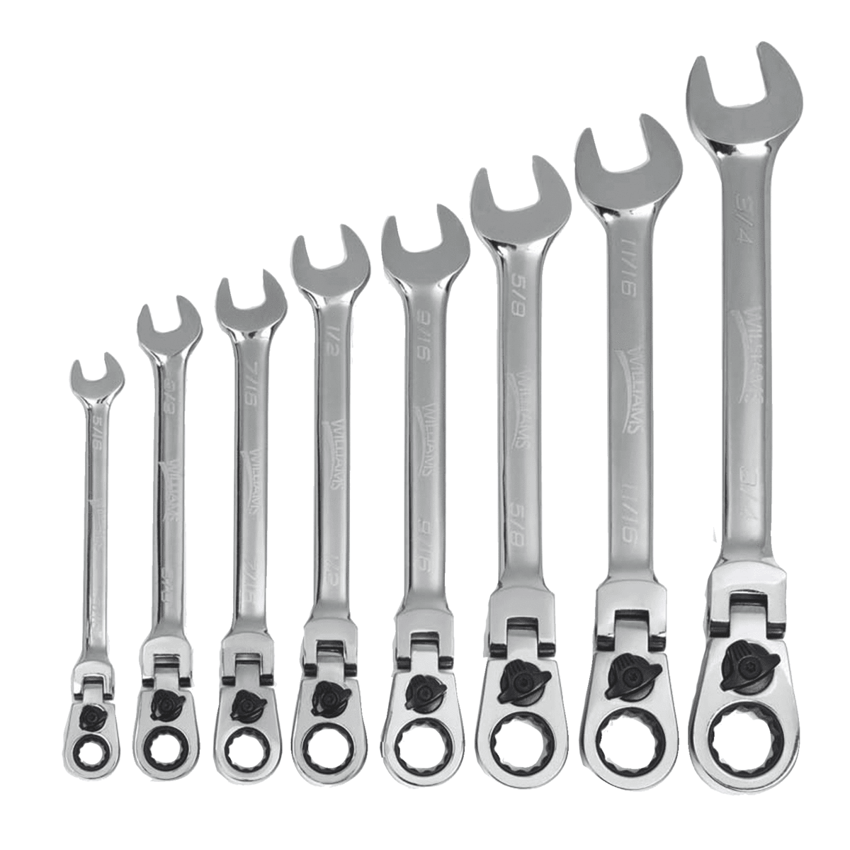 Williams 8 pc 12-Point SAE Flex-Head Reversible Ratcheting Combination Wrench