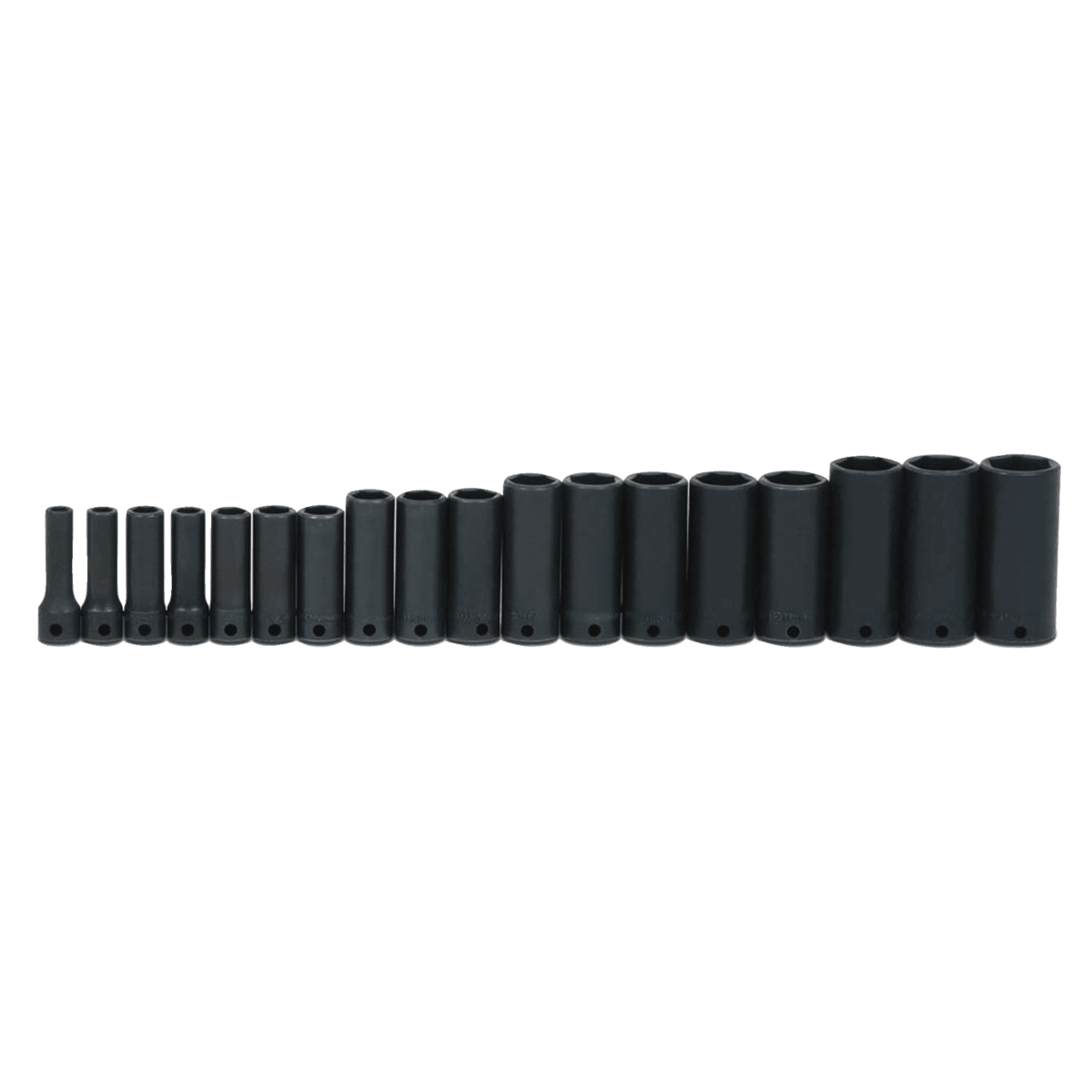 JHWMS-12-18H - Williams - 18 pc 3/8" Drive 6-Point Metric Deep Socket Set on Rail and Clips