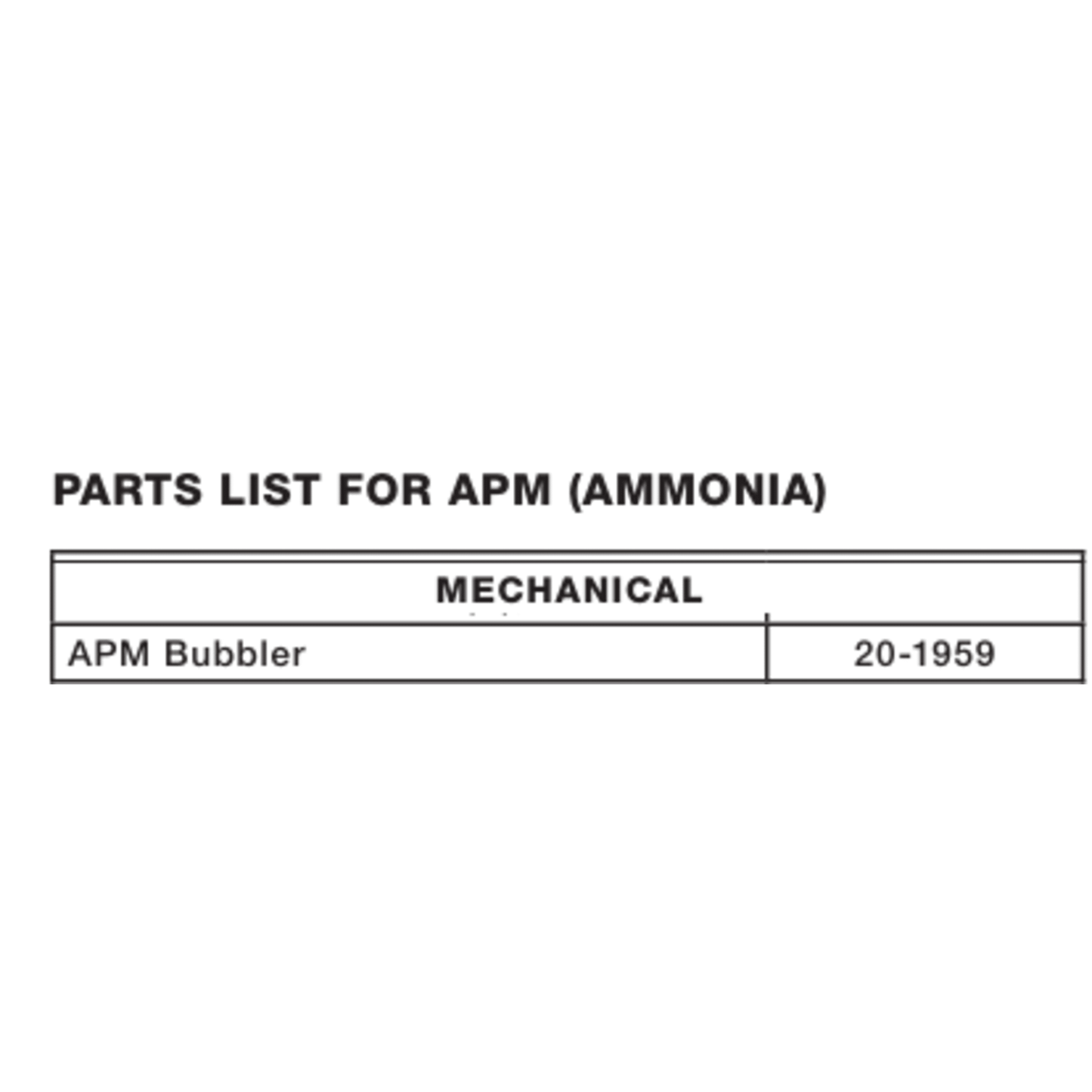 20-1959 - Hansen - APM Water Bubbler Kit, replaces 20-1772