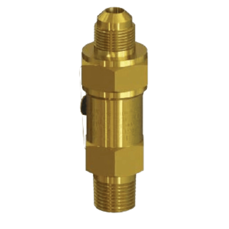 Henry Relief Valve, Brass Straight-Thru, 1/2" MPT inlet × 5/8" FL outlet - 300PSIG