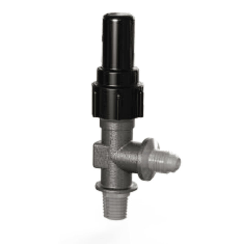 Henry Shut-Off Valve, Brass Seal Cap Angle, 1/4" MPT × 1/4" Flare