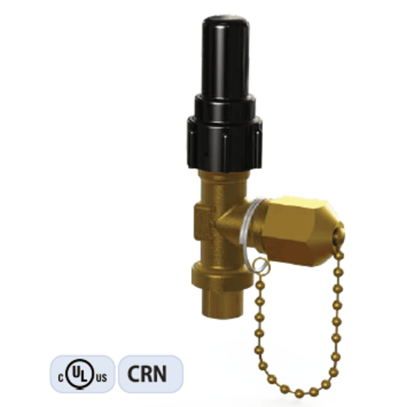 Henry Charging & Purging Valve, Brass Seal Cap Angle, 3/8" ODS × 1/4" FL