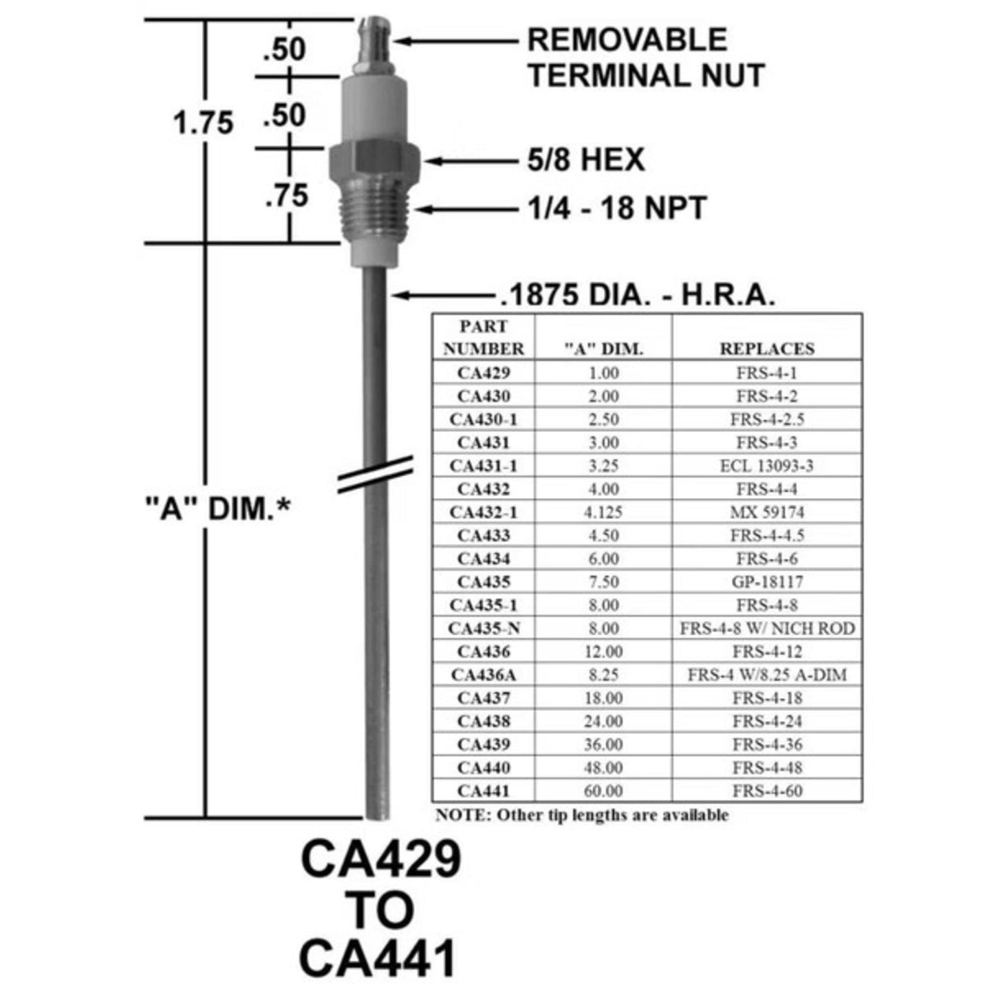 CA434 - Crown - FLAME ROD / REPL AUBURN FRS-4-6  (1EA)