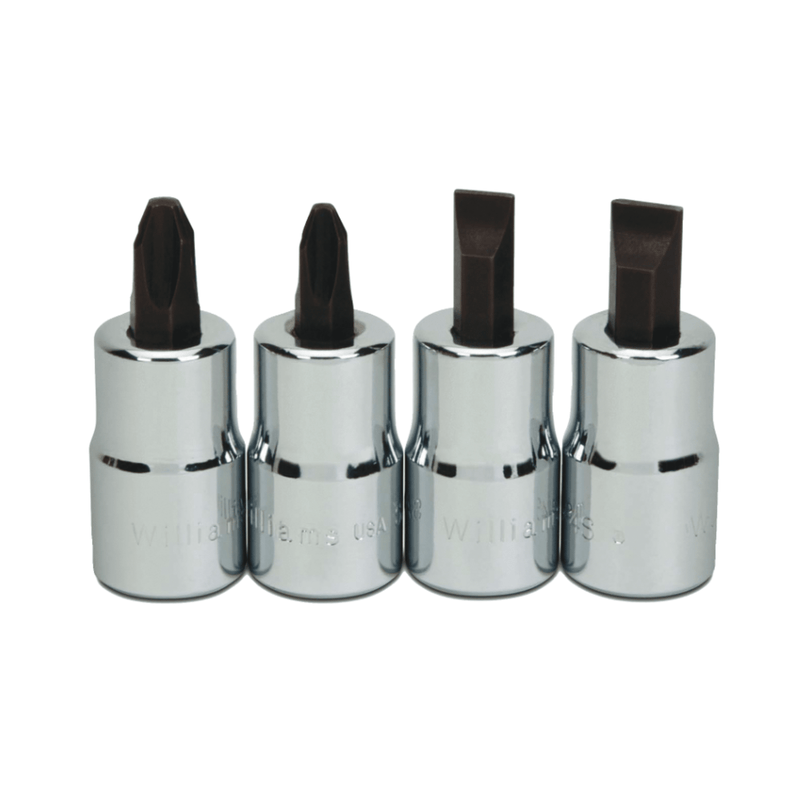 Socket Set on Rail and Clips 1/2" Drive -Point Bit Screwdriver Bit 4pc - Williams