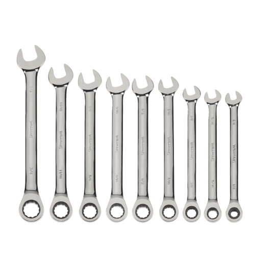 Williams WS-1120NRC, 9pc SAE Combination Ratcheting Wrench Set
