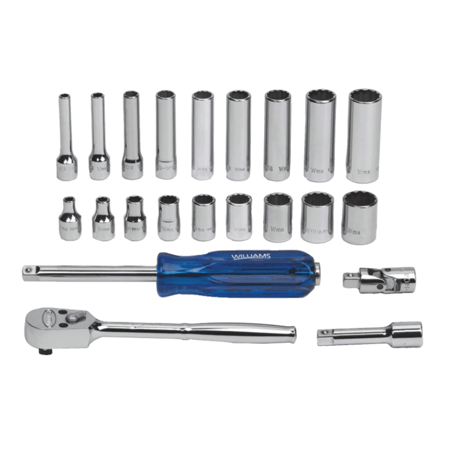 Williams WSM-22FTB, 22pc 1/4" Drive 12-Point SAE Shallow and Deep Socket and Drive Tool Set