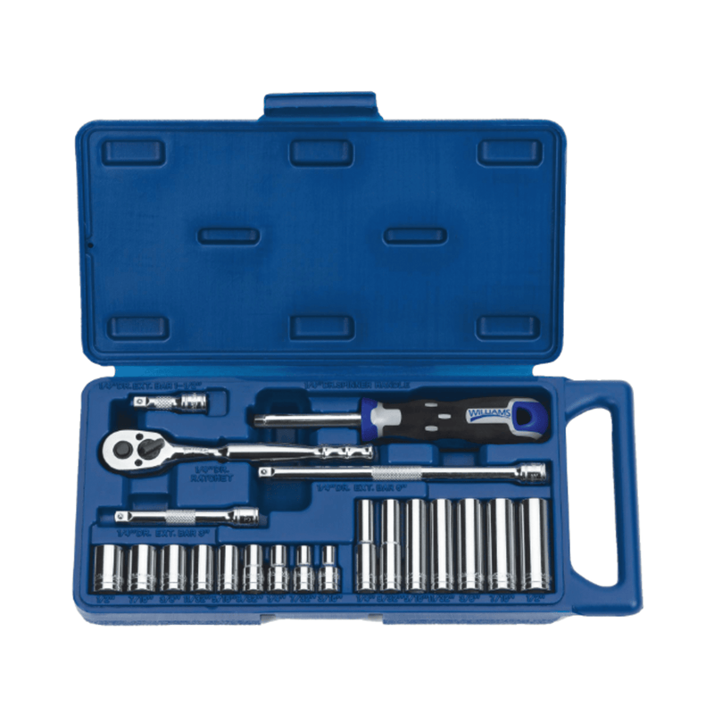 Socket and Drive Tool Set 1/4" Drive , SAE, 6 Point 27pc - Williams