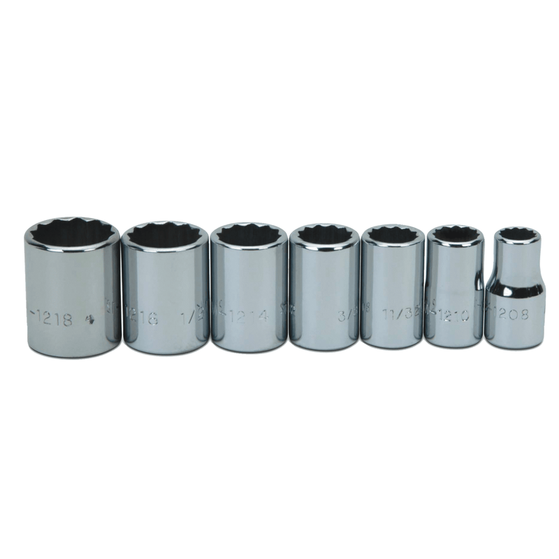 Socket Set on Rail and Clips 1/4" Drive 12-Point SAE Shallow 7pc  - Williams