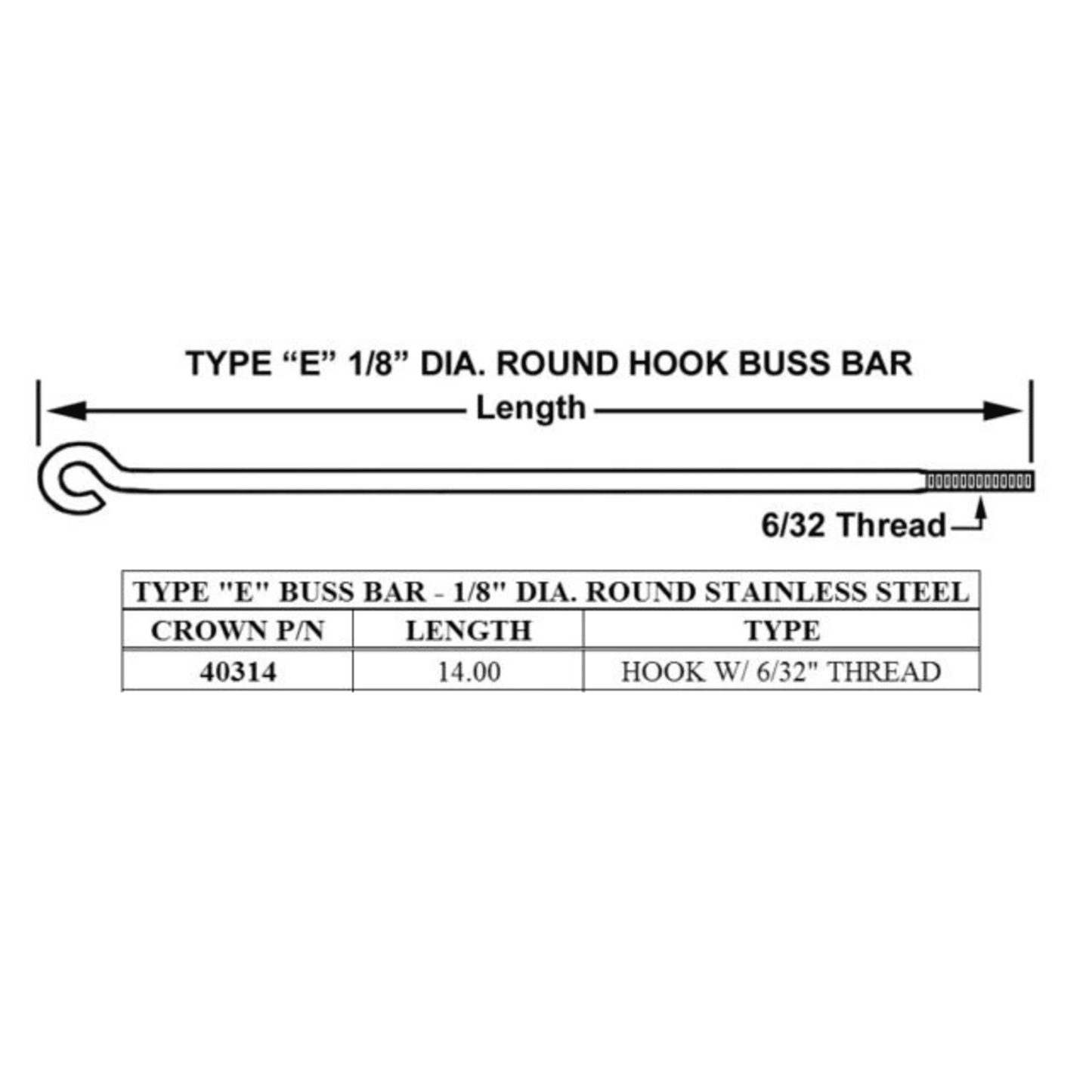 40314 - Crown - TYPE E    BUSS BAR 14 In. (1EA)