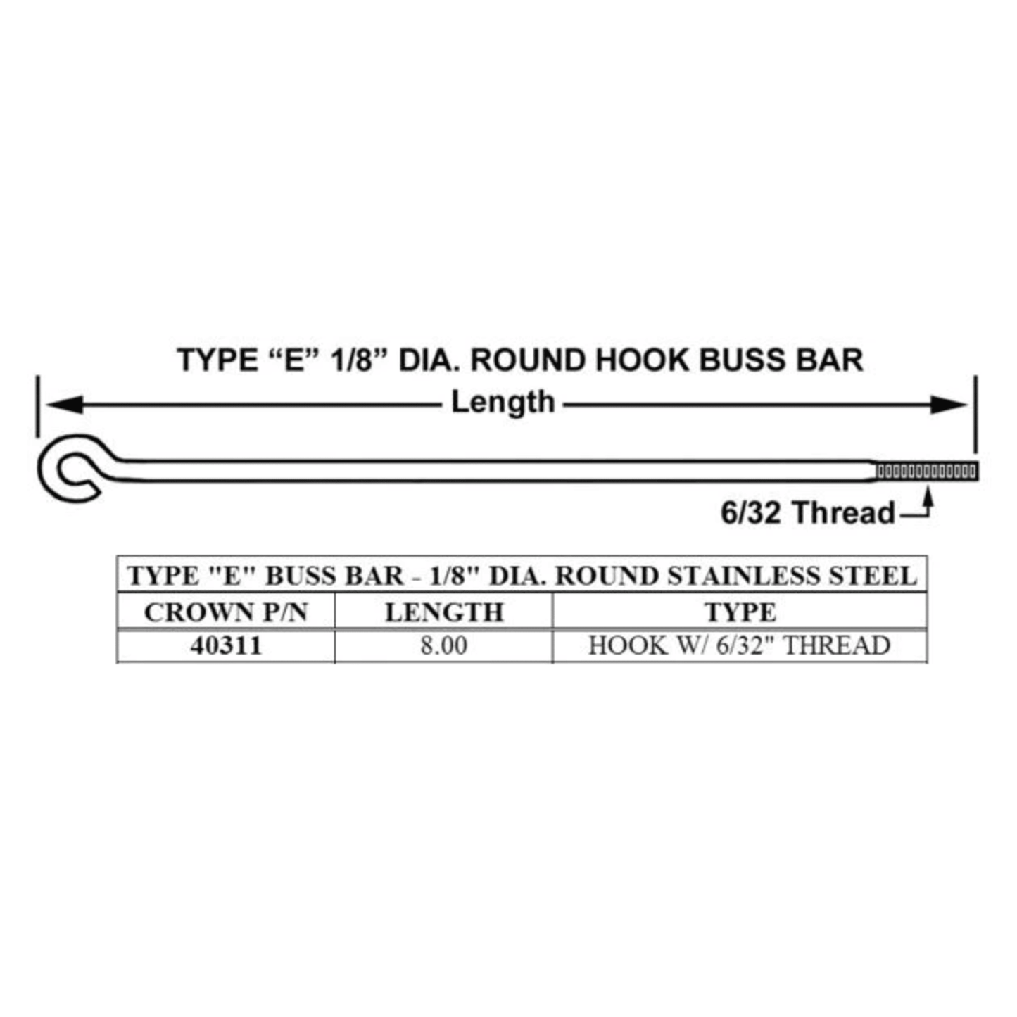 40311 - Crown - TYPE E    BUSS BAR  8 In. (1EA)