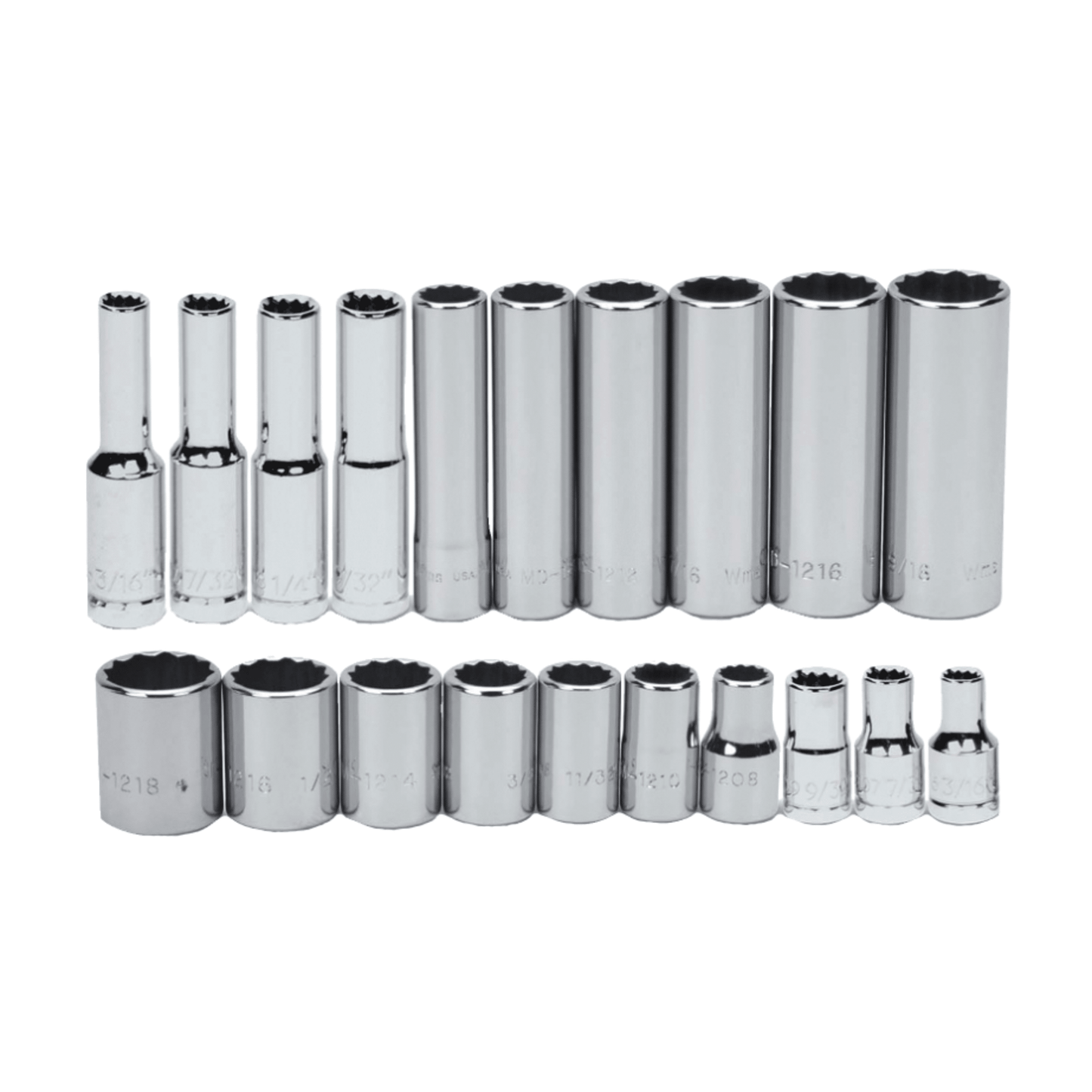 Williams WSM-20RC, 20pc 1/4" Drive, Shallow & Deep Sockets on Clip Rails