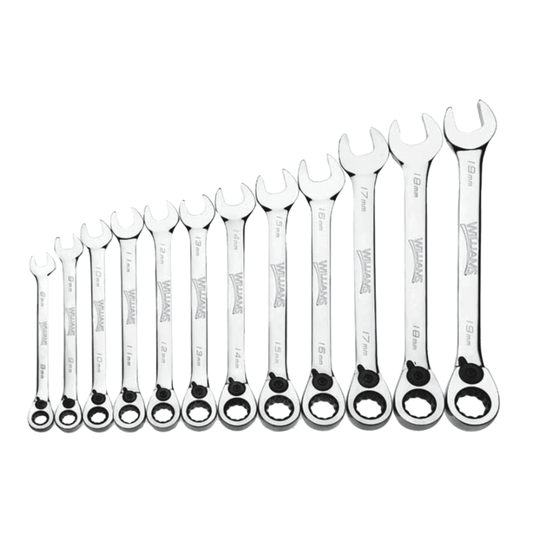 Williams MWS-12RC, 12pc Metric Reversible Ratcheting Combination Wrench Set