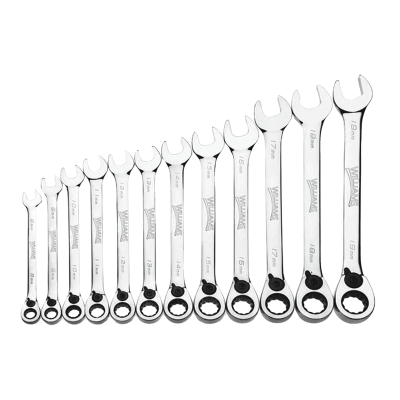 Combination Wrench Set Metric Reversible Ratcheting 12pc - Williams